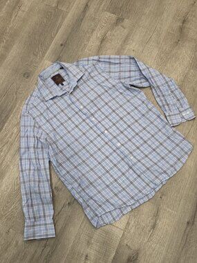 Tattersall London Mens Long Sleeve Button-Up Shirt Size XL 100% Cotton Blue Plai